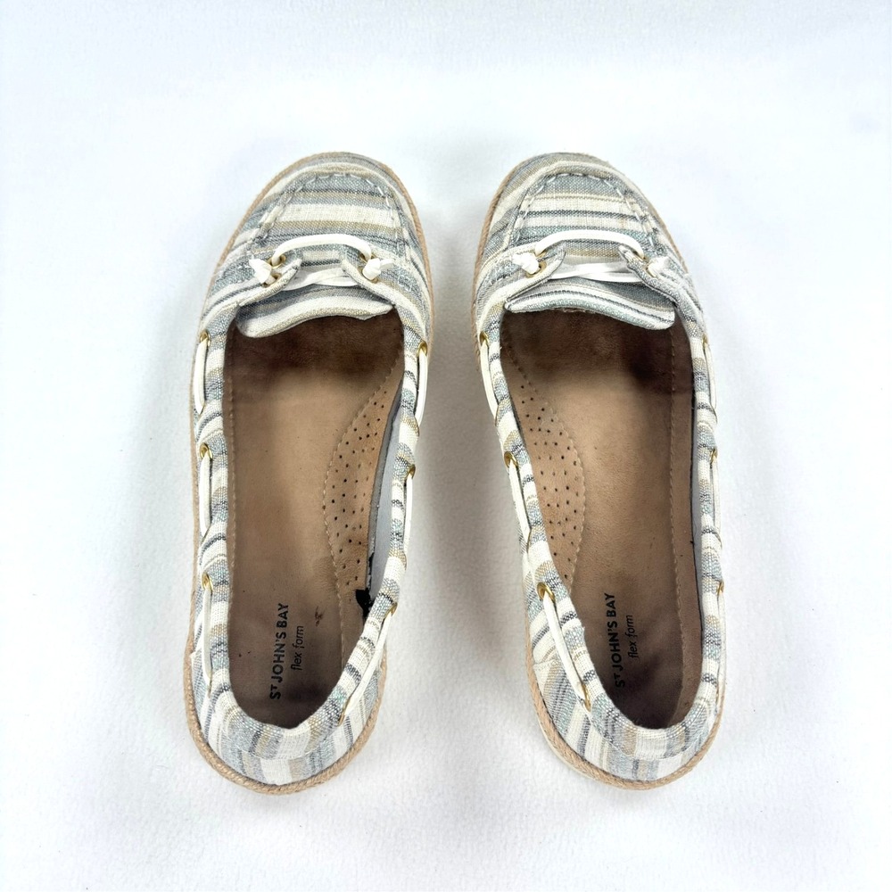 St. John's Bay loafers Fisherman Women 8.5 Blue Striped Canvas Nautical Preppy - Picture 5 of 9